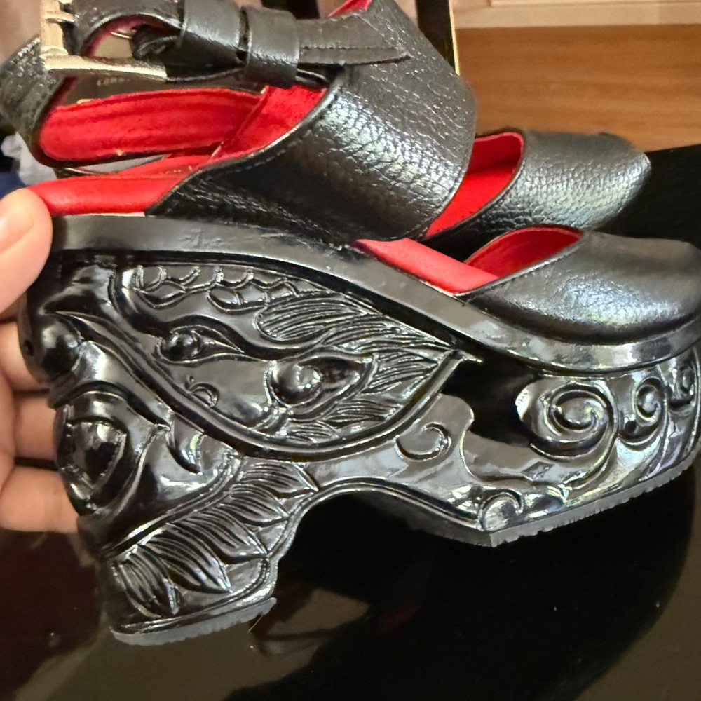 Black and Red Women's Platform Sandals